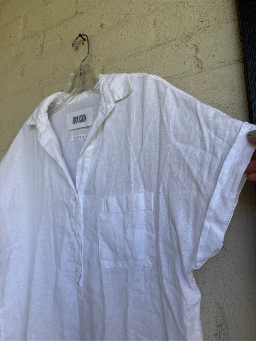 Grayson The Artist Linen Short Sleeve Shirt Midi Dress White Size Large - Picture 4 of 11